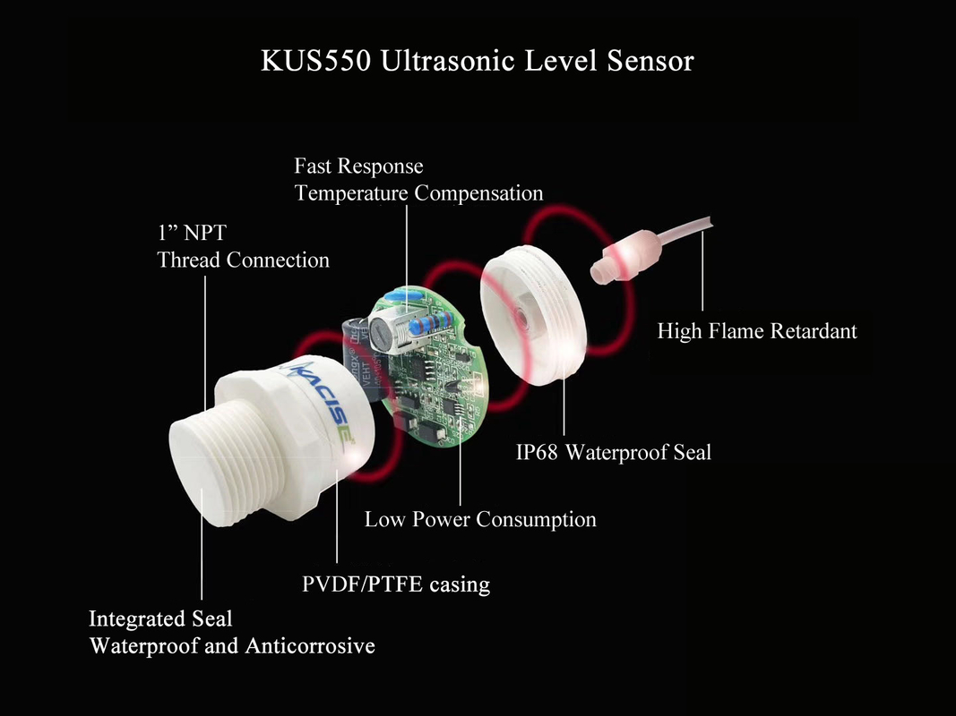 Sensore di livello dell'acqua in uscita RS485 da 3 m Trasmettitore ricevitore ultrasonico intelligente PTFE 20khz per piscina di acque reflue