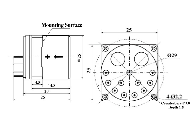 25×25mm KSQA11 Accelerometro al quarzo utilizzato per la misurazione durante la perforazione